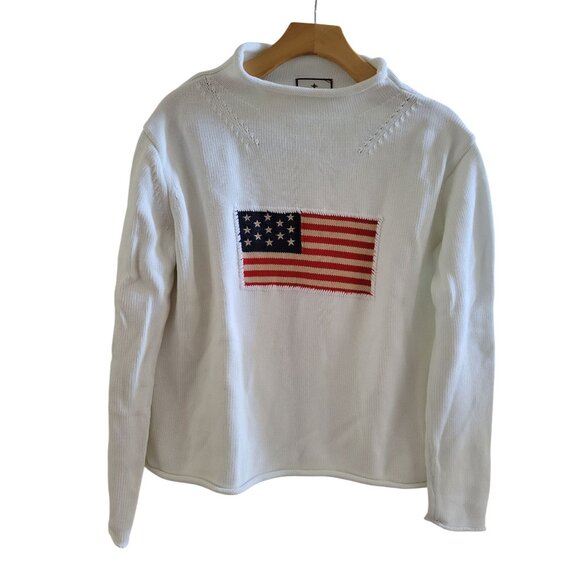 Tuckernuck Womens White Sweater America Flag size Small roll neck Patriotic boxy - Picture 1 of 8